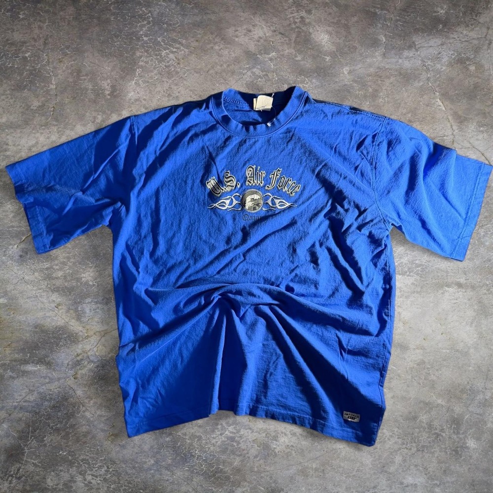 Y2K Air Force Qatar Blue Oversized Graphic T-Shirt Made in Guatemala